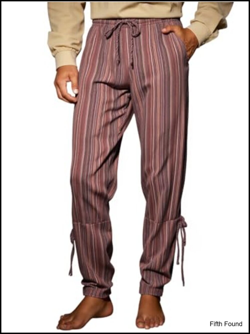 Mens Medieval Renaissance Pirate Costume Pants Striped Lace-Up Calf Trousers